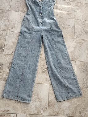 ASOS EUC STRETCH COTTON BLEND DENIM PINTUCK POCKETED  WIDELEG JUMPSUIT SIZE XL